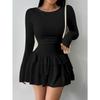 Elegantes Langarm Figurbetontes A-Linien-Stufenkleid mit Rüschen Neu Einfarbig Sexy Freizeit Party Abendkleider Damenmode Frühling Sommer Kleidung