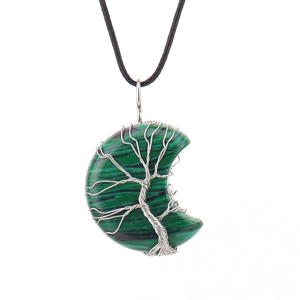

Natural Amethyst Moon Tree Of Life Pendant Necklace Handmade Crystal Fortune Tree Jewelry N512 Purely natural
