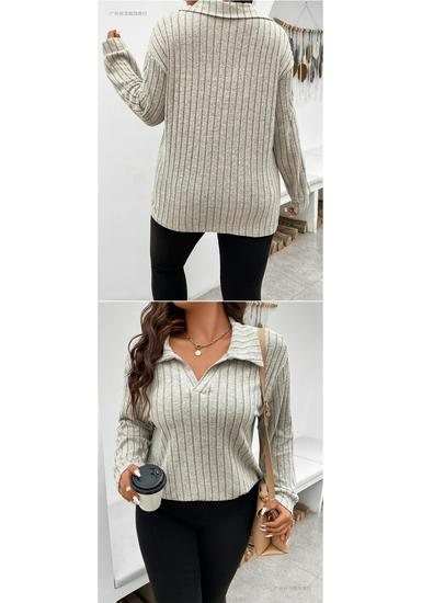 2026 Autumn/Winter Plus Size Women's V-Neck Long Sleeve Ribbed Brushed Loose Top