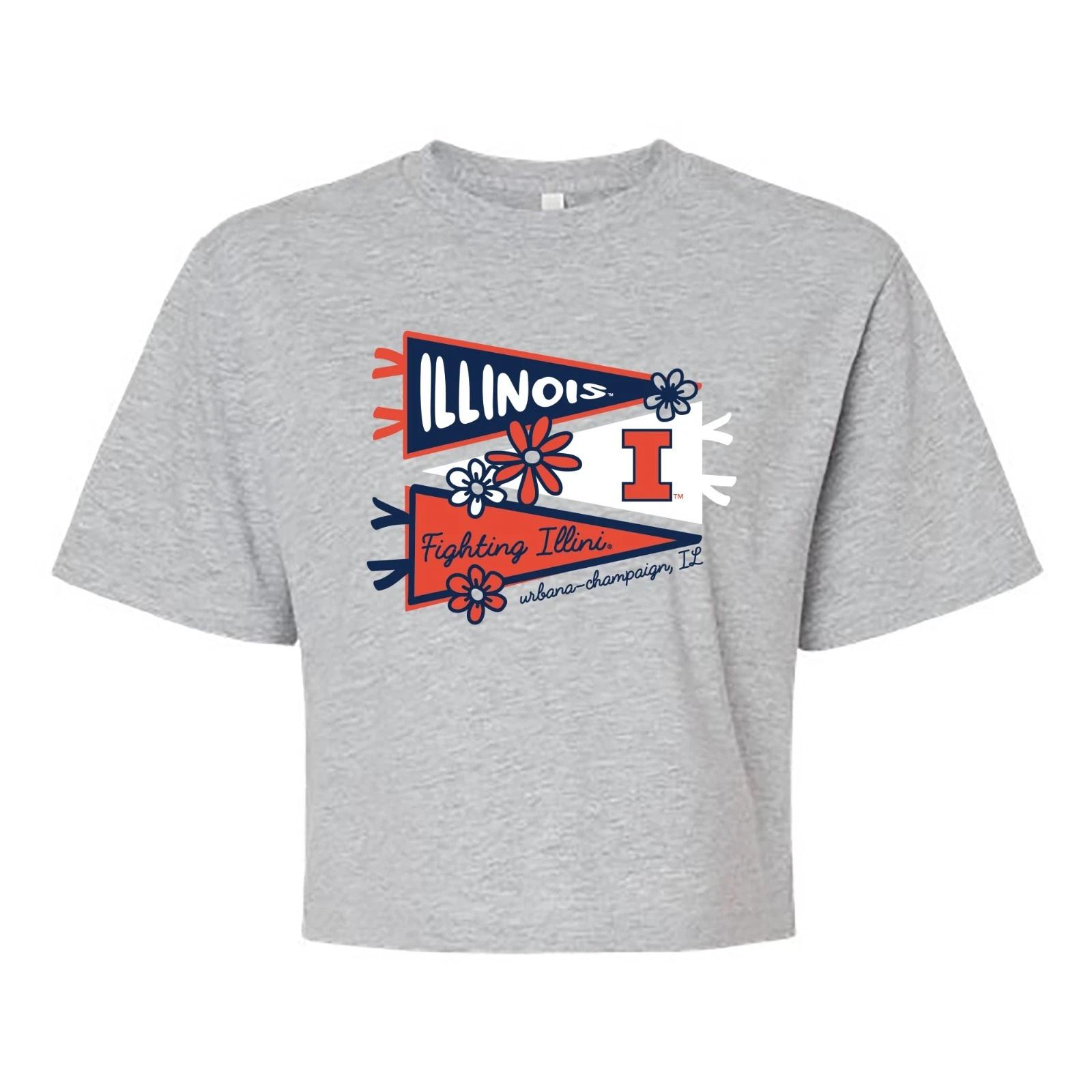Illinois Cute Pennant Women s Fine Jersey Boxy Tee - Heather Grey M