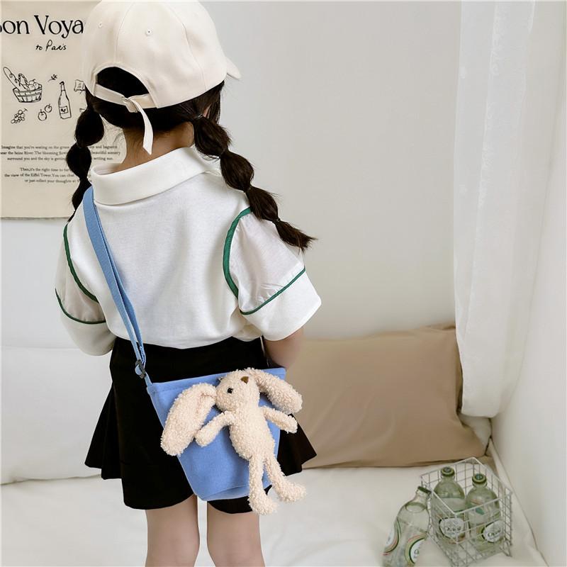 Adorable Korean Style Children's Bear Crossbody Bag Cute Canvas Purse For Girls