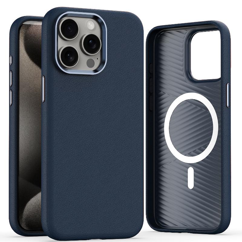 Magsafe Leather Case For iPhone 15 14 13 12 Pro Max iPhone15promax Metal Camera Silicone Protection Phone Cover Coque For Samsung S24 Ultra S23 Plus