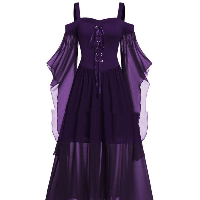 Suspensório de bruxa de Halloween vestido longo plus size com alças e vestido full swing