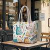 Cute Stationery Print Tote Bag Fashion Daily Shoulder Handbag for Shopping Travel Use