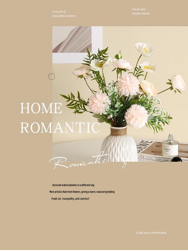 Elegant High-End Artificial Flowers with Ceramic Vase Decor – Luxurious Living Room Arrangement