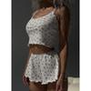 Cnyishe Young Adult Pure Desire Style Short Small Sling Vest Loose Ruffled Shorts Home Style Plaid Suit