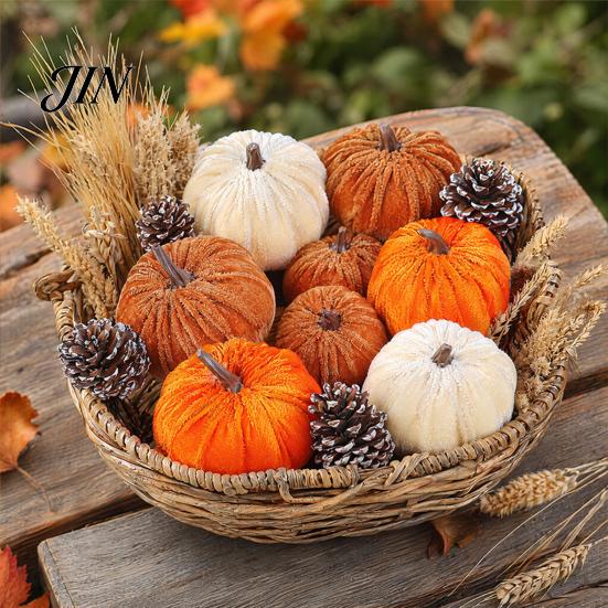 Halloween Party Decoration Ideas Small Velvet Pumpkin Thanksgiving Table Centerpiece, Soft Reusable Decor Items Stuffed for Fall Harvest Farmhouse