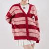 New Fashion Retro Striped Sweater Cardigan Female Niche Panda Doll Design Sense Couple Knitted Sweater