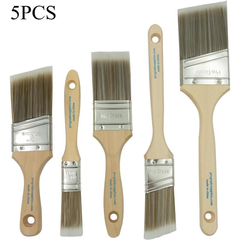 

5PCS Pro Grade, Paint Brushes, 5-Piece, Paint Brush Set: Flat & Angle Brushes for Latex and Oil Paints, Stains, Interior & Exterior Home Improvement