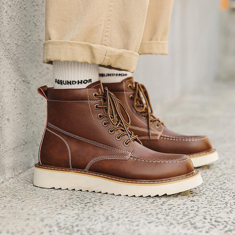 British Style Lace Up Desert Boots Fashionable Leather Outdoor Work Shoes Men Sneakers Ankle Boots Thick Soled Mid Top Men Boots