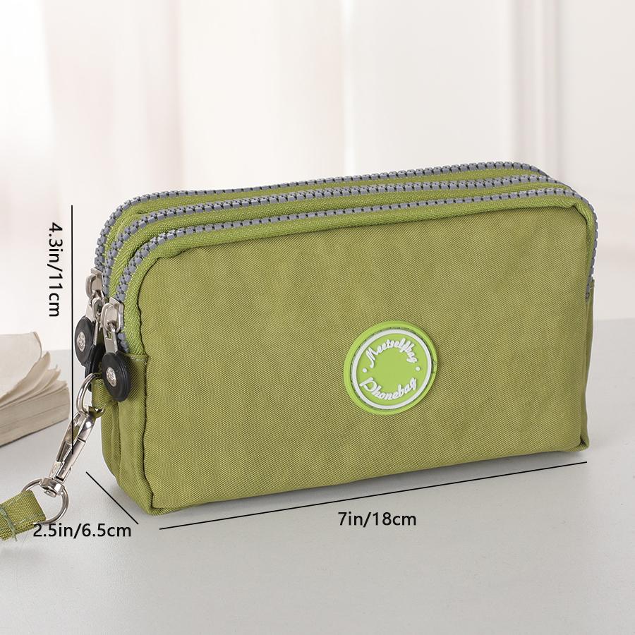 Portable Handheld Cell Phone Wallet, Triple Zipper Ladies Clutch Bag, Large Capacity Handheld Coin Purse