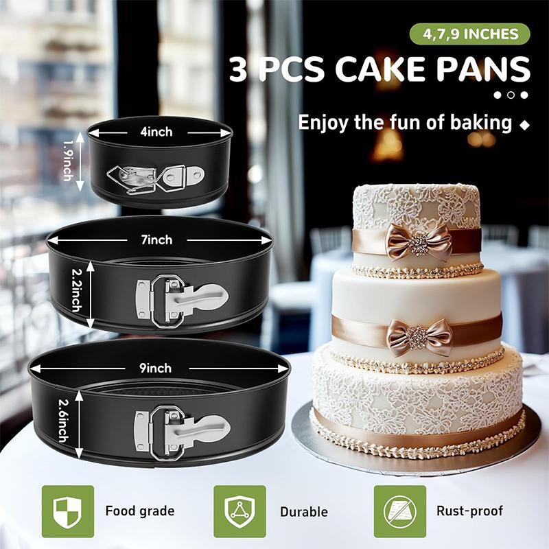 3-delat Springformset Non-stick Springformar med Avtagbar Botten Läckagesäkra Runda Bakformar för Cheesecake 4'' 7'' 9''