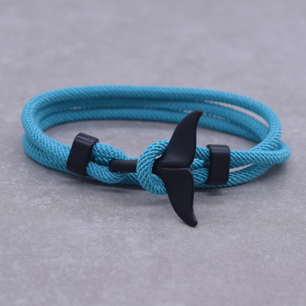 Anchor Style Jewelry Ocean Silver Color Whale Tail Charm Bracelet 2-3 Laps Adjustable Rope Bracelets for Men Women Gifts