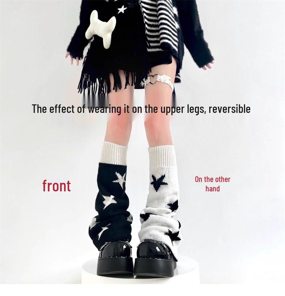 Y2K Black & White Wide-Leg Slouch Socks: Millennium Hot Girl Autumn/Winter Calf Flare Warmers