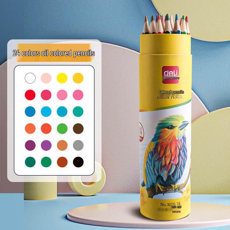 Deli 7070-24 24-Color Hexagonal Wooden Colored Pencils