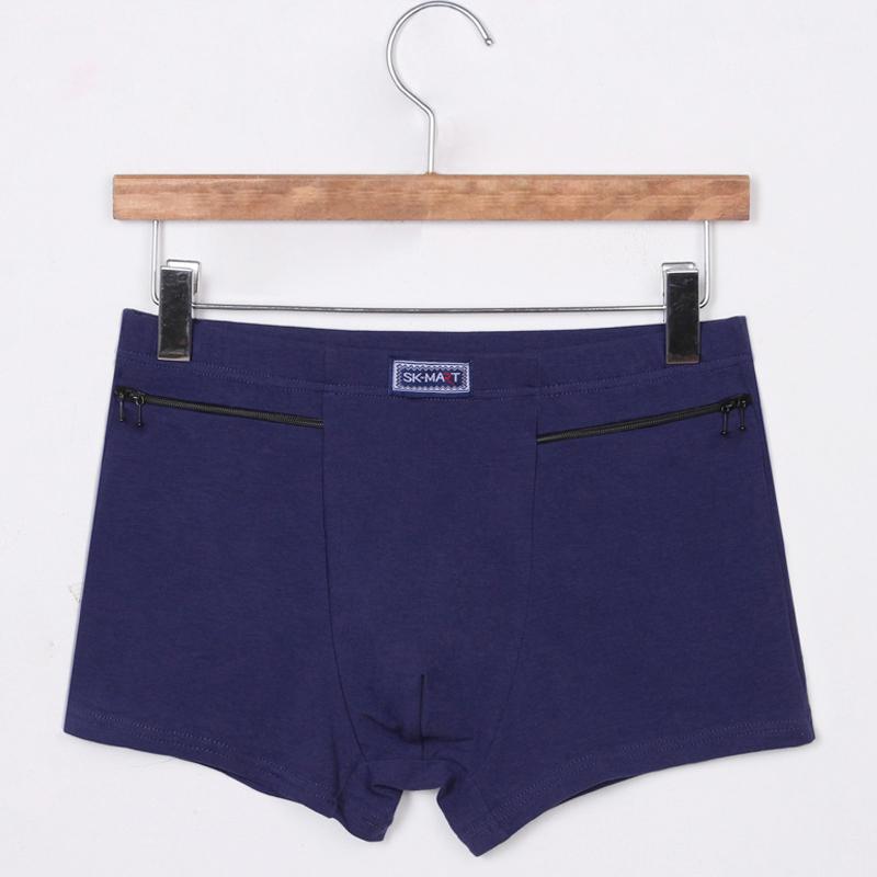Men's Pockets Underwear Two Zippers Pockets Cotton Underpants Anti-Theft Briefs