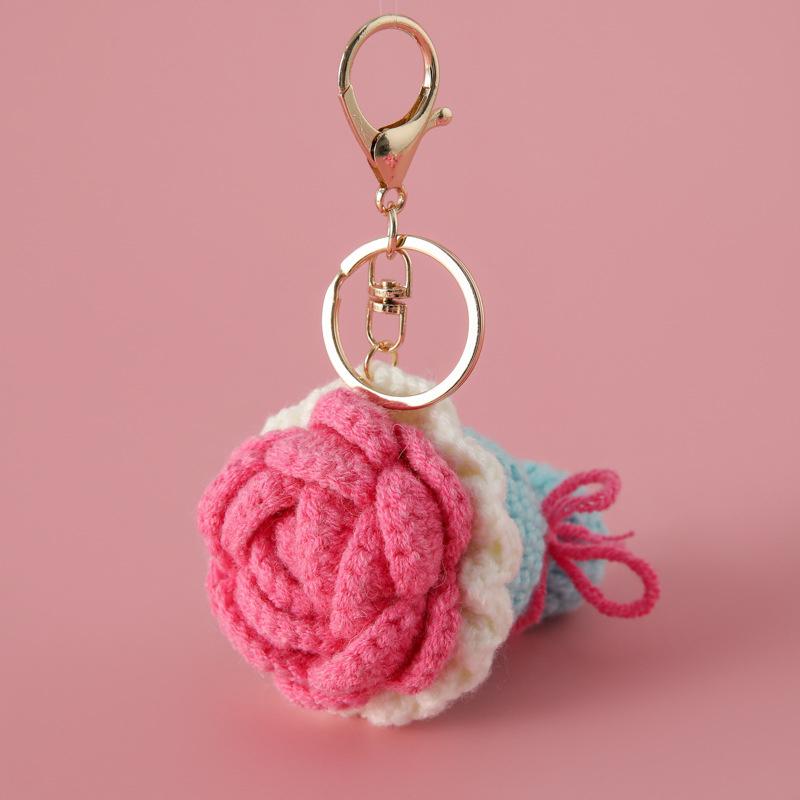 

Crocheted Rose Bag Pendant Decorative Knitted Flower Handmade Multiple Colors Creative Keychain Unique 6 Colors