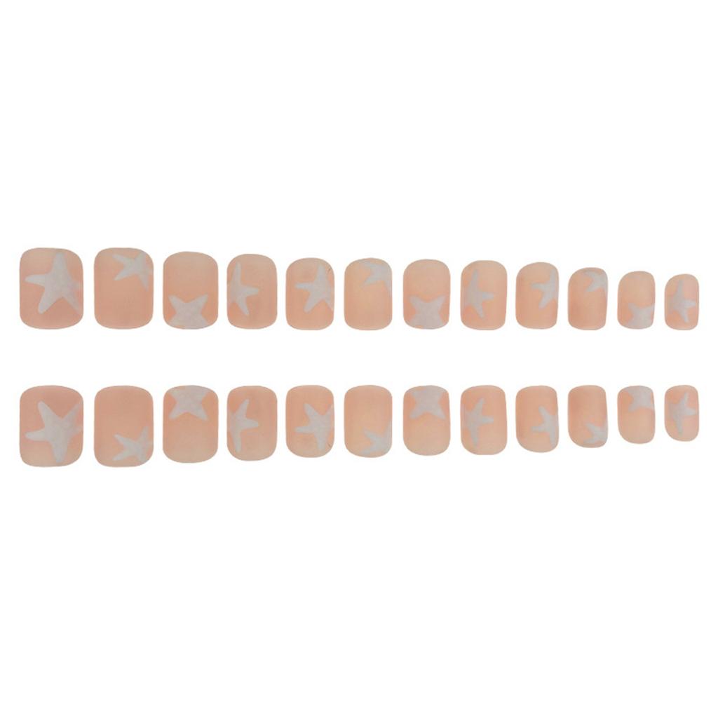 24pcs Matte Pink Fake Nails White Star Light Pink Short Square False Nails for Stage Performance Wear