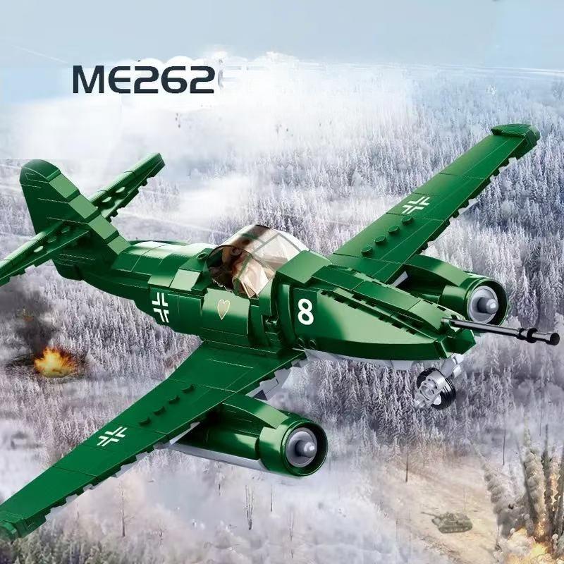338pcs Military WW 2 II Battle of Budapest Messerschmitt Me-262 Fighter Army Weapon Building Blocks Kit Bricks Classic Model Toys Gift No Box