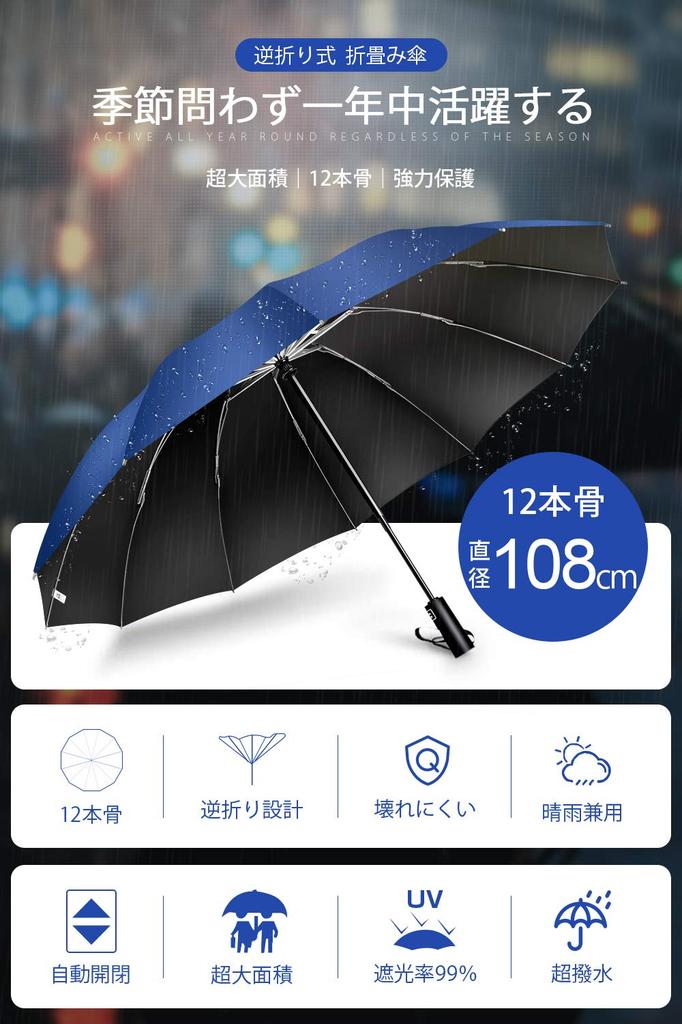 Reverse Folding Large Automatic Super Rainy Season Typhoon and Heavy Rain UV Sun and Rain Windproof Umbrella for Men and Includes Storage Pouch