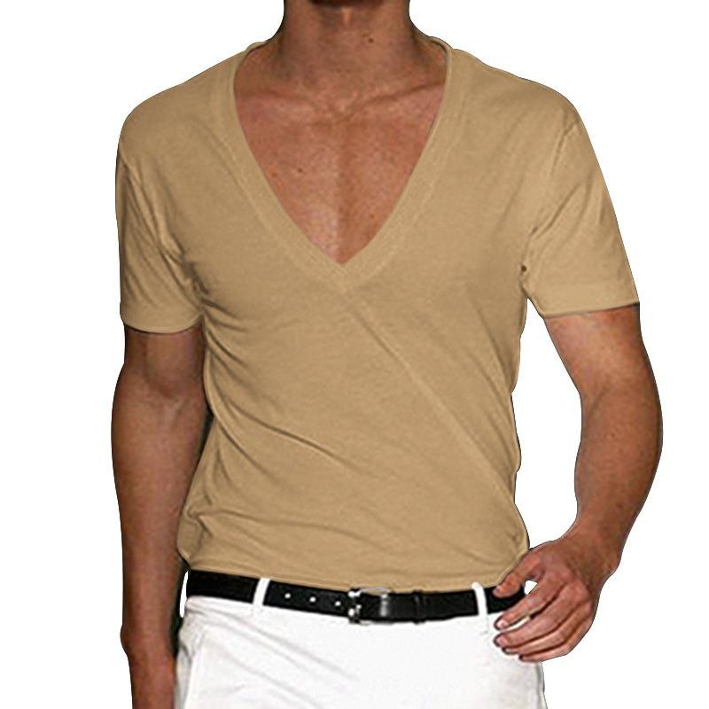QICED Men's Fashion Casual Summer Spring V-Neck Short Sleeve Blouses & Shirts Casual Chic