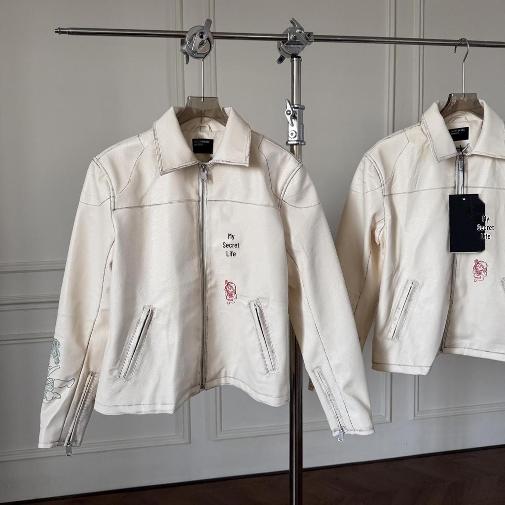 RICH KIDS 25SS Red "Bicycle" Embroidered Leather Jacket for Men & Women