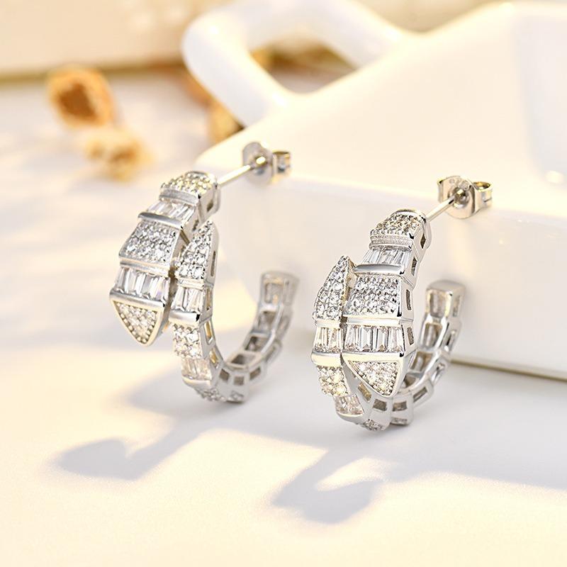 Snake Shape Zircon Stud Earrings Personalized Niche Luxury Jewelry For Women