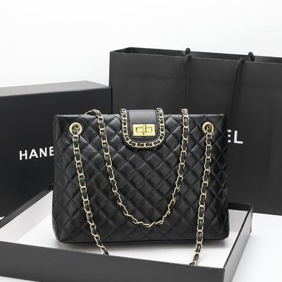 Real Leather Women's Bag Live Broadcast Popular Diamond Grid Bucket Bag Women's Autumn and Winter New Large Capacity Crossbody Chain Bag