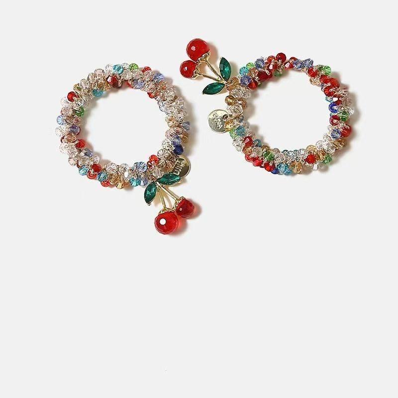 

Корейская темпераментная хрустальная цветная повязка на голову со стразами, браслет-повязка на голову с вишнями, двойного назначения для хвостика, аксессуар-повязка на резинке Red 2pcs белый