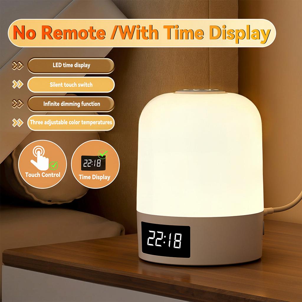 Touch Control LED Night Light with Clock Timer Remote Control USB Bedside Lamp Dimmable 3 Color Temperature Bedroom Sleep Lamp