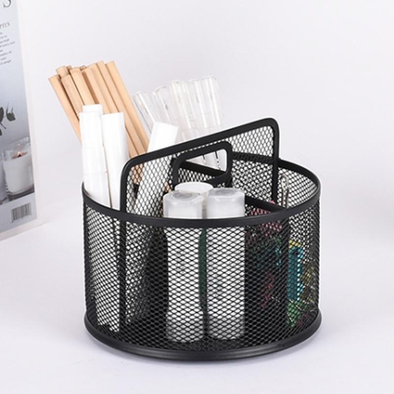 360 Degree Rotating Desk Organiser Metal Pen Stand Storage Case with Anti Skid Base for Cosmetic Supplies Writing Tool