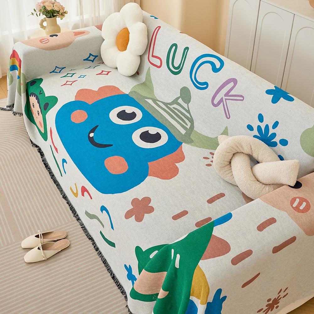 

Non-Slip Cute Cartoon Sofa Blanket Universal Bohemian Style Sofa Cover Cotton Yarn Sofa Cover Sofa S-Style 2