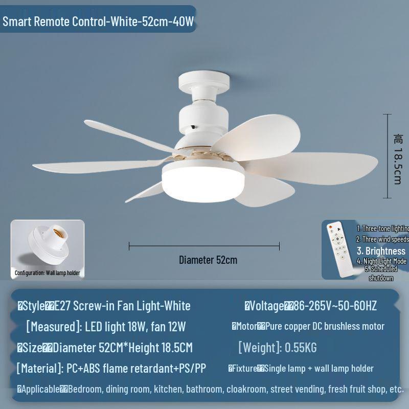 E27 Crystal Ceiling Fan Light with Remote Control - LED Six-Blade for Bedrooms