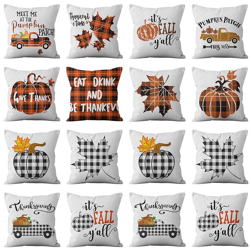 New Thanksgiving Pumpkin Plaid Pillow Cover Holiday Home Decoration Cushion Cushion Cover Home