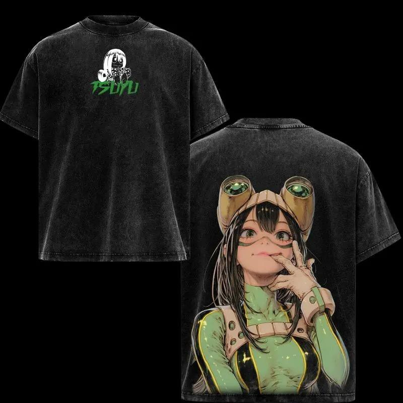 Anime My Hero Academia Asui Tsuyu Graphic T Shirt Men Women Clothing Casual Oversized Tshirt Washed Cotton Tee Harajuku T-shirt