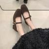 Designer Square Toe Woman Mary Jane Shoes Elegant Thick Heel Dress Shoes Outdoor Comfortable Fleece Lined Ladies Pumps Shoes