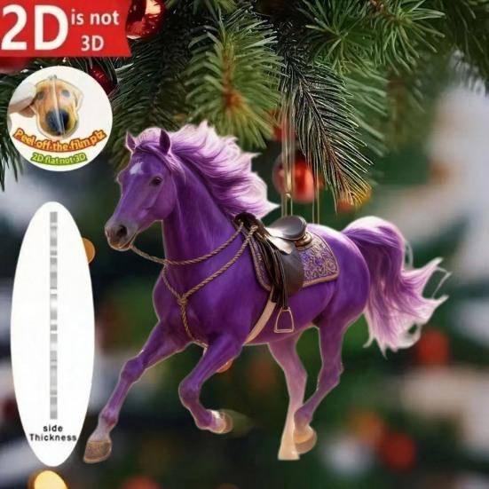 2D Horse Hanging Ornament Acrylic Flat Horse Decoration Christmas Tree Ornament for Horse Lovers Equestrian Gifts Holiday Decor
