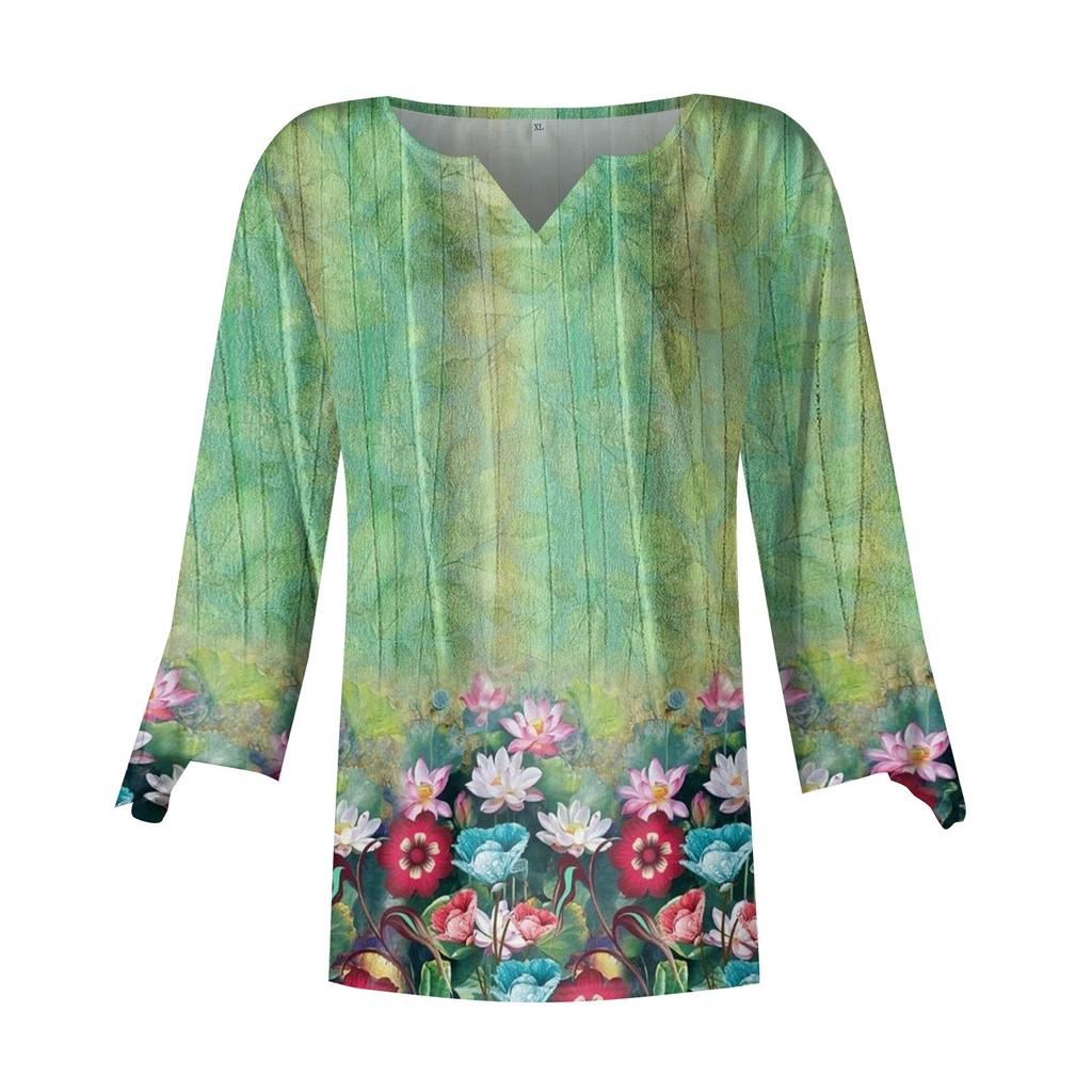 3/4 Sleeve Shirts For Women Pattern Print Graphic Tees Blouses Casual Plus Size Basic Tops Pullover