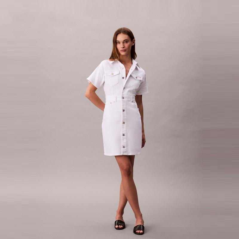 Calvin Klein American Vintage Studded Button Down Collar Denim Short Sleeve Dress Women dress 47C664G