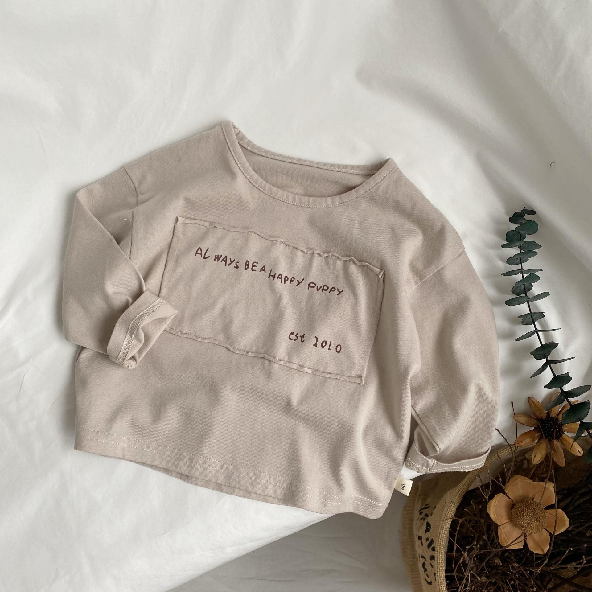 

GL-Kids Рубашка в корейском стиле на осень: Детская футболка с аппликацией в виде букв и длинным рукавом для мальчиков и девочек 90 cm абрикосовый/кремовый