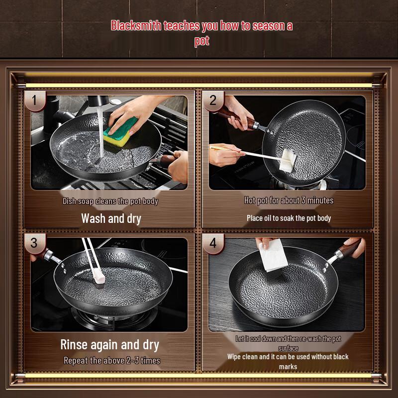 Sansigang Rust-Resistant Fine Iron Non-Coated Wok/Frying Pan with Lid