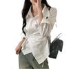 Neu Streifen Schmal Geschnitten Taille Unregelmäßig Hemd Mode Elegant Revers Lässig Büro Bluse Süß Koreanische Mode Langarm Oberteile Damen Einfache Kleidung