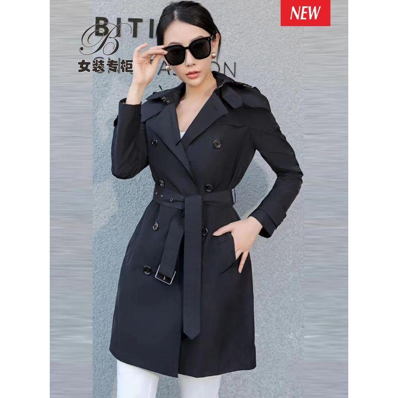 

Пальто средней длины с лацканами, однотонное, повседневное, с поясом и тренч Black S