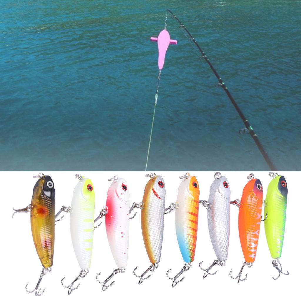 8 Stück Angelköder, harter Köder, 3D-Augen, schwimmender Bleistift-Angelköder mit Drillingshaken