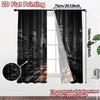 Set Of 2 Minimalist Flat Printing Curtains Without Rod Moonlit Skyline Popular Prints Curtain Semi Sheer Made Polyester