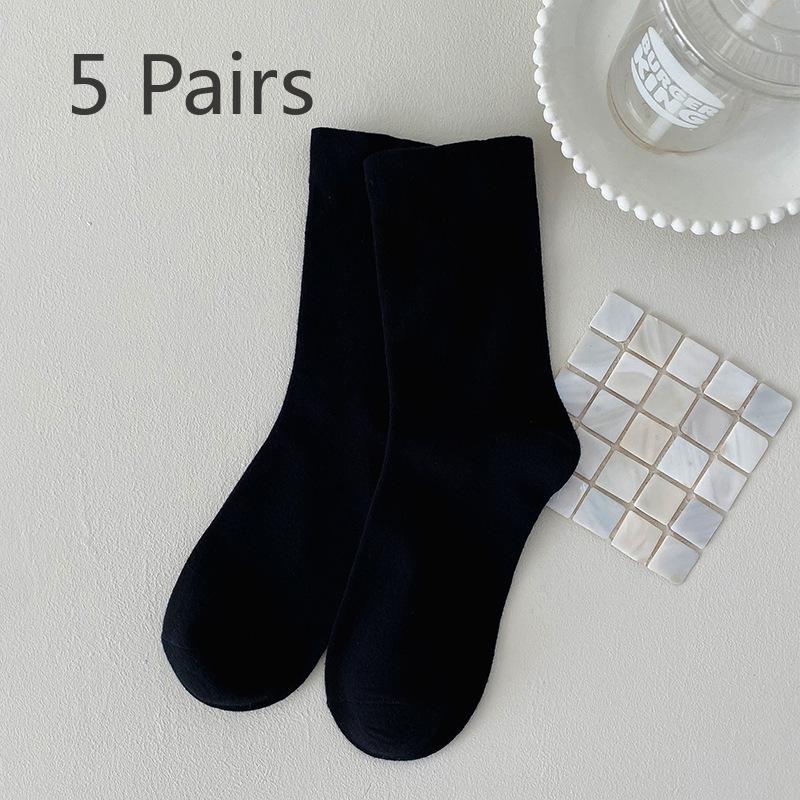 5 Paar Socken Milchtee-Farbe Frühling und Herbst Stapelsocken Damenmode Mittelwaden-Socken Spaghetti-Socken Damen Baumwolle Einfarbig