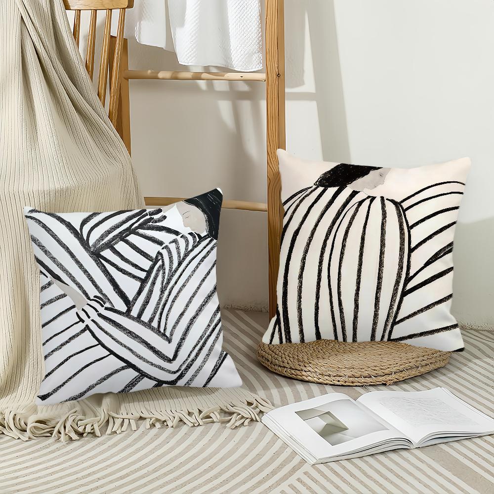 Scandinavian Art Geometric Abstract Line Girl Pillow Case Office Cushions Suitable For Sofa Car Bedroom Decorative Cushion Cover