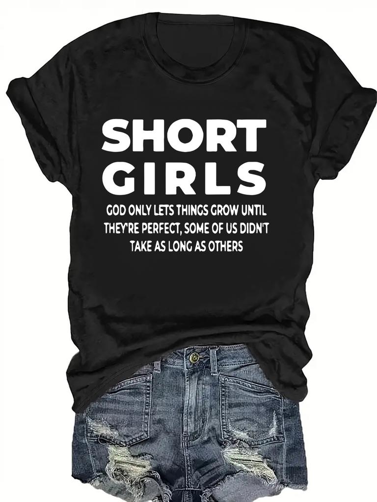 Womens Short Sleeve Crew Neck T Shirt with English Alphabet Letter Print European Size Soft Machine Washable Versatile for Office and Casual Outfits