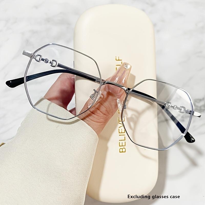2pcs Neutral polygon frame transparent lens large metal frame retro fashion diamond shaped glasses