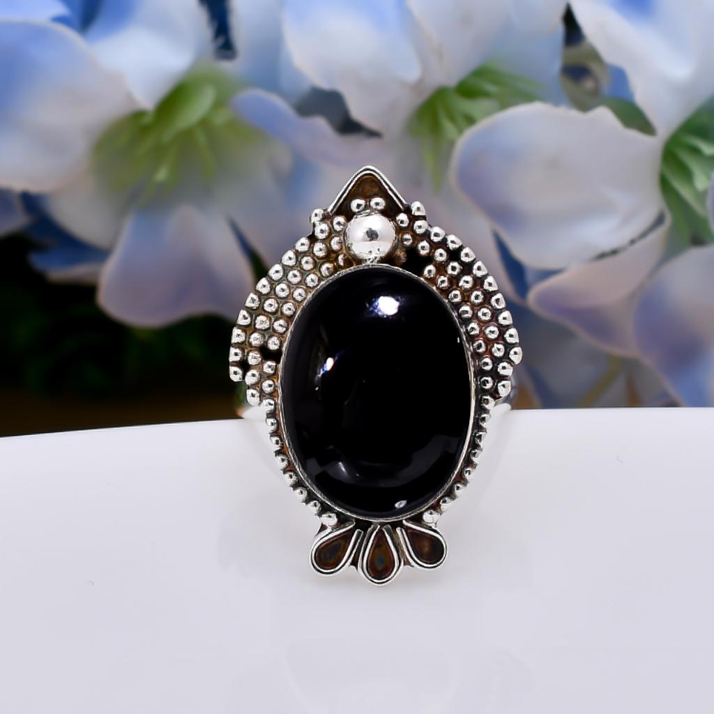 Black Onyx - Brazil 925 Sterling Silver Ring V5679, Black Ring, Oval Ring, Valentin's Day Gift, Gift For Her, Birthday Gift, Handmade Jewelry, Silver